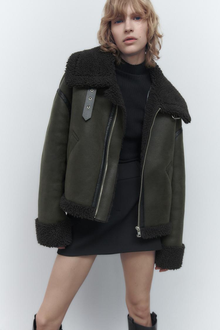 Zara green shearling coat top